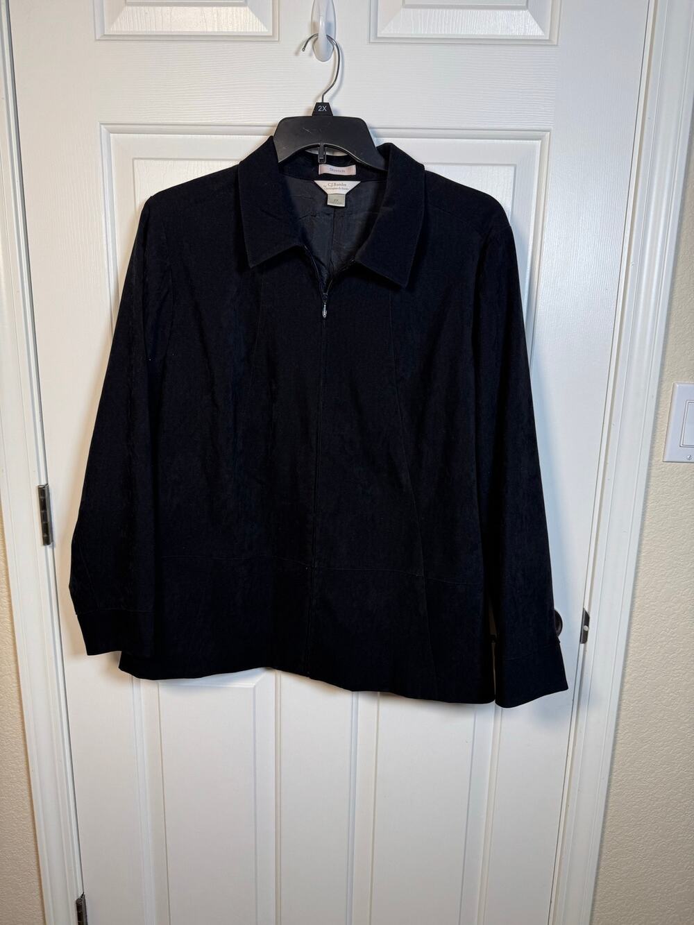 CJ Banks Christopher & Banks Full Zip Lined Velvet Blazer Jacket Black Plus 2X